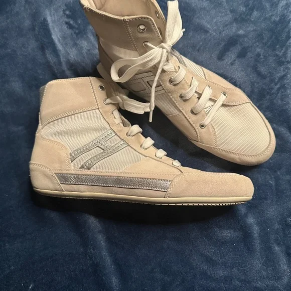 Hogan Women’s High-Top Sneakers 41 Beige-Grey Suede Silver Logo - Picture 10 of 13